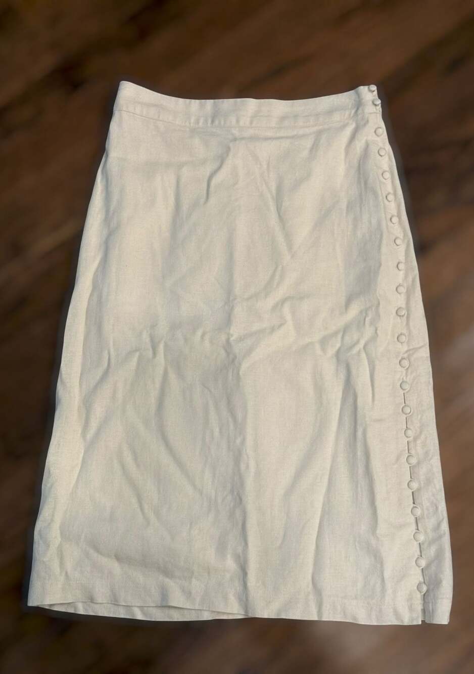 Madewell White Linen Pencil Skirt with Button Detail, Size 0, Made in Vietnam